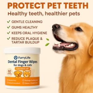 Dental Care Finger Wipes for Pets – Teeth Cleaning Finger Wipes, Reduces Plaque, Supports Oral Freshness, Prevents Bad Breath, Soft, Easy-to-Use, Coconut Scented (Dental 60pcs, Coconut)