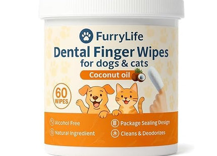 Dental Care Finger Wipes for Pets – Teeth Cleaning Finger Wipes, Reduces Plaque, Supports Oral Freshness, Prevents Bad Breath, Soft, Easy-to-Use, Coconut Scented (Dental 60pcs, Coconut)