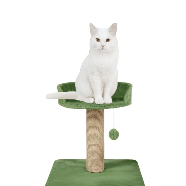 Cat Tree Hammock Bed with Natural Sisal Scratching Posts and Teasing Feather for Kitten (001 - Green)