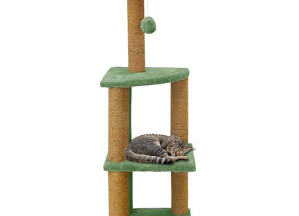 Cat Tree Hammock Bed with Natural Sisal Scratching Posts and Teasing Feather for Kitten (41 - Green)