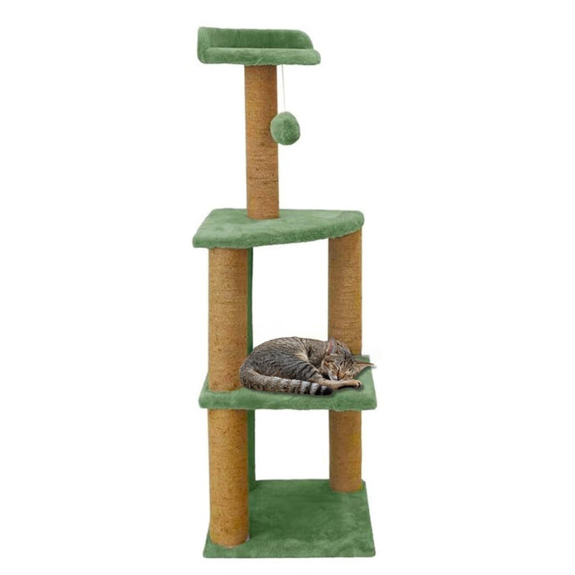 Cat Tree Hammock Bed with Natural Sisal Scratching Posts and Teasing Feather for Kitten (41 - Green)