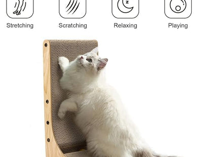 Furry Life L-Shaped Pet Scratcher Wall-Mounted with Ball Toy, Large Corrugated Cardboard Scratching Board & Furniture Protector for Indoor Pets (Large)