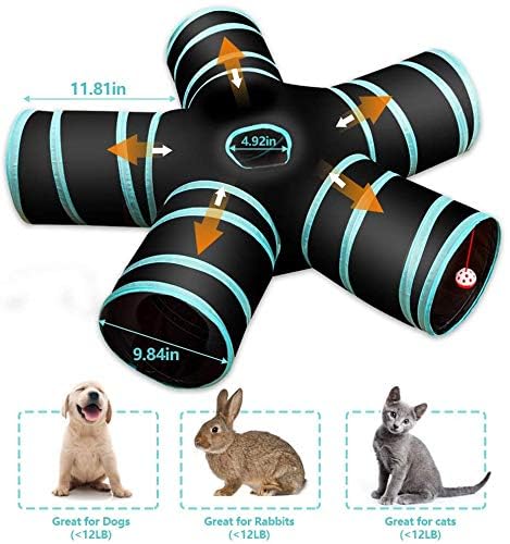 Furry Life 5-Way Cat Tunnel Furry Life Toy, Foldable Interactive Play Tube with Storage Bag, Activity Tunnel for Indoor & Outdoor Use
