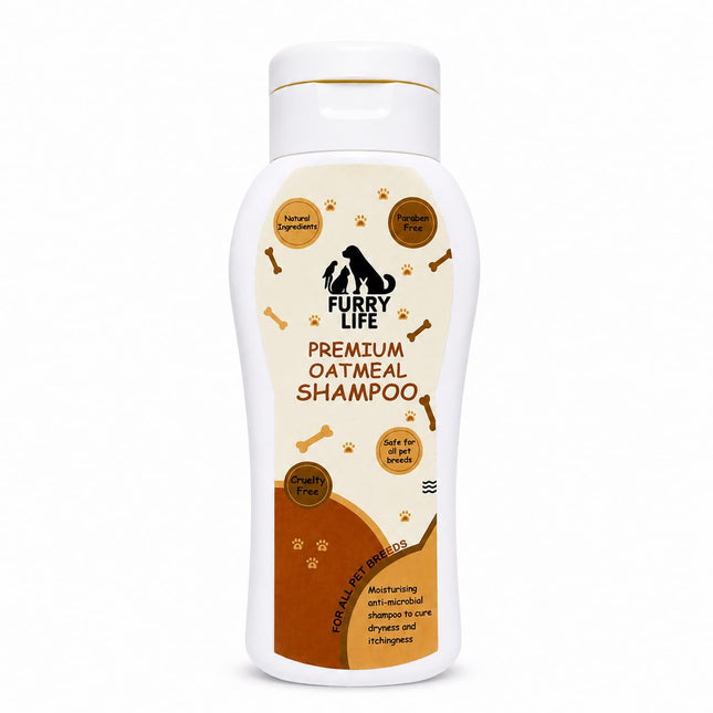 Furry Life Pet Shampoo for Dogs & Cats | Oatmeal Soothing Formula | Relieves Dry & Itchy Skin, Gentle Cleansing & Coat Care | Pet Shampoo for All Breeds -(200 ML)