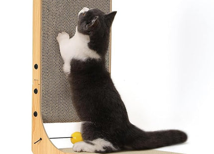 Furry Life L-Shaped Pet Scratcher Wall-Mounted with Ball Toy, Large Corrugated Cardboard Scratching Board & Furniture Protector for Indoor Pets (Large)