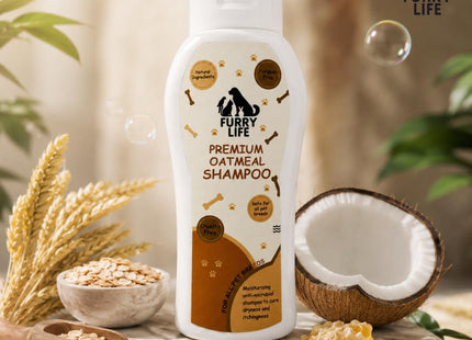 Furry Life Pet Shampoo for Dogs & Cats | Oatmeal Soothing Formula | Relieves Dry & Itchy Skin, Gentle Cleansing & Coat Care | Pet Shampoo for All Breeds -(200 ML)