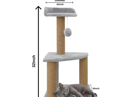 Cat Tree Hammock Bed with Natural Sisal Scratching Posts and Teasing Feather for Kitten (32- Grey)