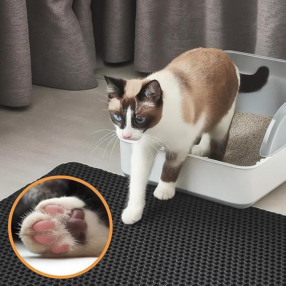Premium Cat Litter Box Mat – Waterproof Anti-Slip Litter Trapping Floor Pad | Easy Clean Mess Control Mat for Cats & Kittens- Black (75 * 60 cms)