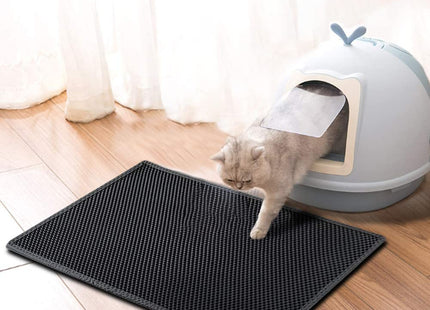 Small Cat Litter Box Mat: Easy Clean Kitty Litter Trapping Mat for Floor, Plastic Cat Box Pad (15 * 24in, Black, 2p)
