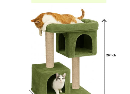 Cat Tree Hammock Bed with Natural Sisal Scratching Posts and Teasing Feather for Kitten (62 - Green)