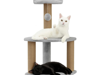 Cat Tree Hammock Bed with Natural Sisal Scratching Posts and Teasing Feather for Kitten (32- Grey)