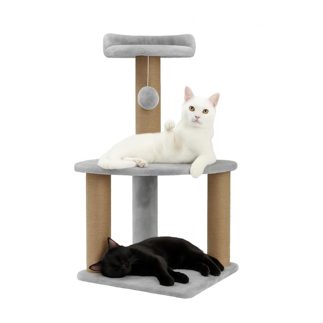 Cat Tree Hammock Bed with Natural Sisal Scratching Posts and Teasing Feather for Kitten (32- Grey)