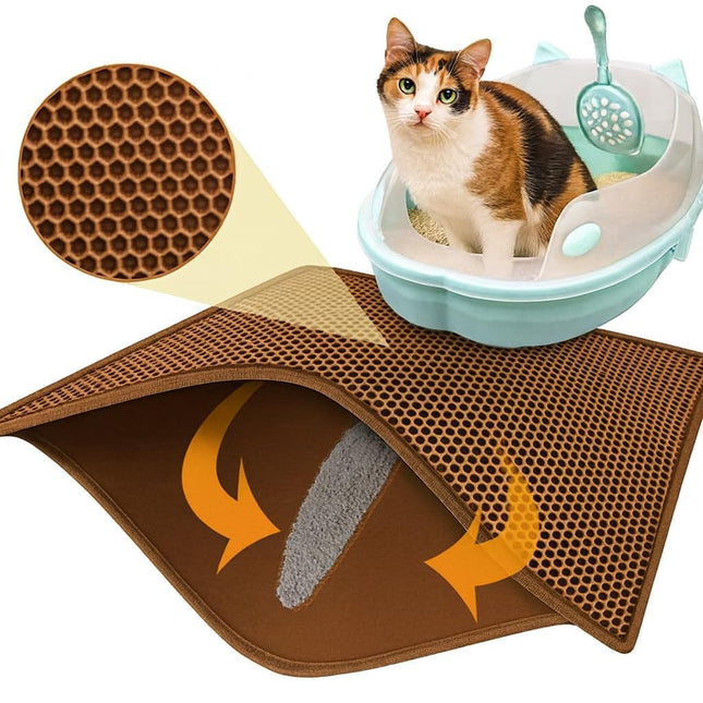 Premium Cat Litter Box Mat – Waterproof Anti-Slip Litter Trapping Floor Pad | Easy Clean Mess Control Mat for Cats & Kittens- Brown (75 * 60 cms)