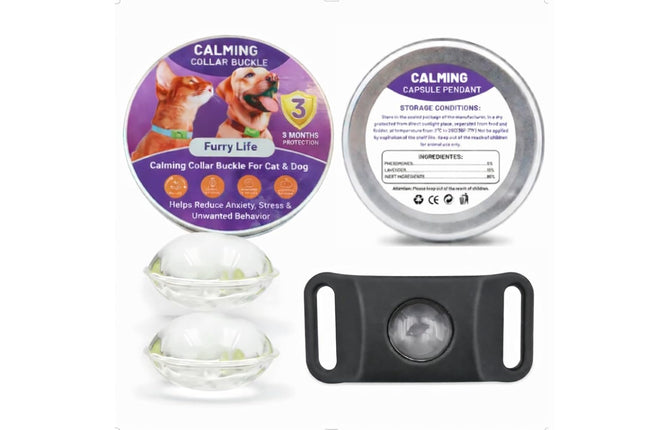 Calming Buckle for Pets – Anxiety Relief Pheromone Device, Helps Reduce Stress During Loud Noises, Travel & Separation, Fits Dog & Cat Collar (Black)