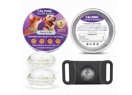Furry Life Calming Buckle for Pets – Anxiety Relief Pheromone Device, Helps Reduce Stress During Loud Noises, Travel & Separation, Fits Dog & Cat Collar (Black)