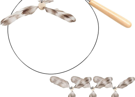 Furry Life Cat Wand Toy | Interactive Cat Teaser with Bell & Propeller Spinner | 35.5” Steel Wire Wand for Playful Indoor Cats (2 Feather Replacement)