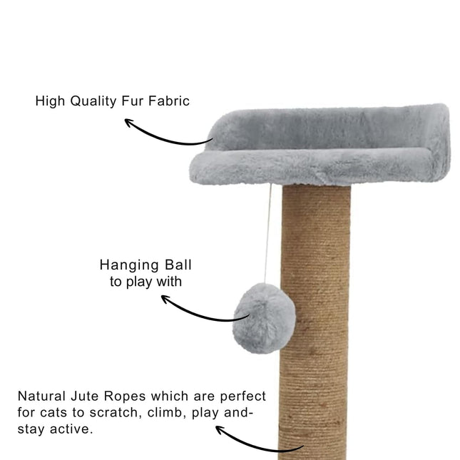 Cat Tree Hammock Bed with Natural Sisal Scratching Posts and Teasing Feather for Kitten (32- Grey)