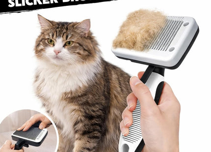Pet Grooming Brush Combo | Self-Cleaning Slicker Brush, Deshedding Rake & Rubber Grooming Brush | Dog & Cat Hair Removal Tool for Short & Long Fur