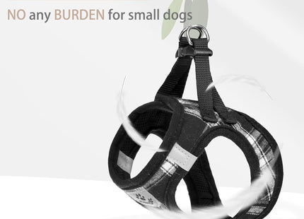 Furry Life Step-in No Pull Pet Harness for Dogs, Puppies & Cats – Soft Mesh Padded Reflective Vest for Outdoor Walking & Running (Burberry Black