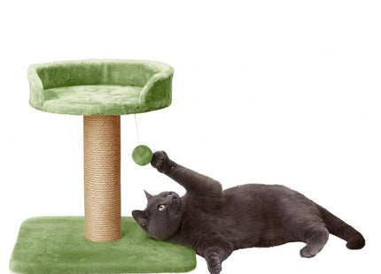 Furry Life Cat Tree Hammock Bed with Natural Sisal Scratching Posts and Teasing Feather for Kitten (001 - Green)