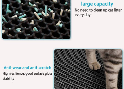 Small Cat Litter Box Mat: Easy Clean Kitty Litter Trapping Mat for Floor, Plastic Cat Box Pad (15 * 24in, Black, 2p)