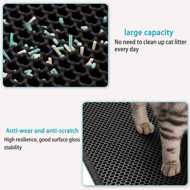 Small Cat Litter Box Mat: Easy Clean Kitty Litter Trapping Mat for Floor, Plastic Cat Box Pad (15 * 24in, Black, 2p)