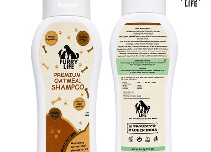 Furry Life Pet Shampoo for Dogs & Cats | Oatmeal Soothing Formula | Relieves Dry & Itchy Skin, Gentle Cleansing & Coat Care | Pet Shampoo for All Breeds -(200 ML)