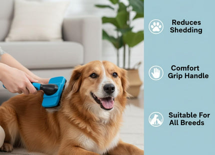 Pet Grooming Brush Combo | Self-Cleaning Slicker Brush, Deshedding Rake & Rubber Grooming Brush | Dog & Cat Hair Removal Tool for Short & Long Fur