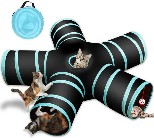 5-Way Cat Tunnel Furry Life Toy, Foldable Interactive Play Tube with Storage Bag, Activity Tunnel for Indoor & Outdoor Use