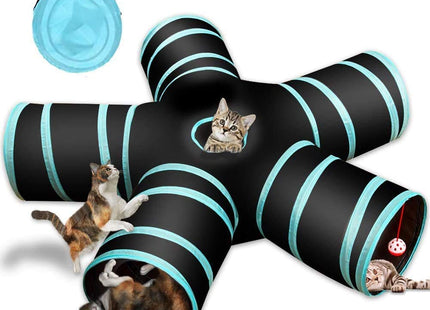 5-Way Cat Tunnel Furry Life Toy, Foldable Interactive Play Tube with Storage Bag, Activity Tunnel for Indoor & Outdoor Use
