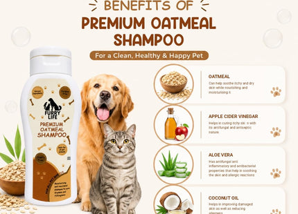 Furry Life Pet Shampoo for Dogs & Cats | Oatmeal Soothing Formula | Relieves Dry & Itchy Skin, Gentle Cleansing & Coat Care | Pet Shampoo for All Breeds -(200 ML)