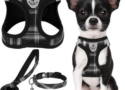 Furry Life Step-in No Pull Pet Harness for Dogs, Puppies & Cats – Soft Mesh Padded Reflective Vest for Outdoor Walking & Running (Burberry Black