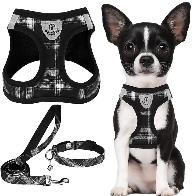 Furry Life Step-in No Pull Pet Harness for Dogs, Puppies & Cats – Soft Mesh Padded Reflective Vest for Outdoor Walking & Running (Burberry Black