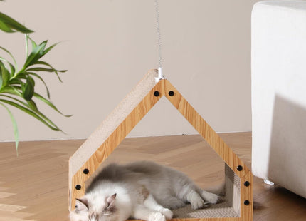 Furry Life Cat Scratcher House with Lounge Bed, Cardboard Cat Scratching Box & Hideout for Indoor Cats and Kittens, Durable Eco-Friendly Scratch Pad, Beveled Design, Holds up to 15 kg (41 cm)
