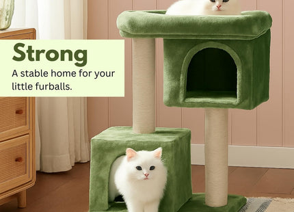Cat Tree Hammock Bed with Natural Sisal Scratching Posts and Teasing Feather for Kitten (62 - Green)