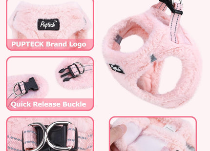 PUPTECK Adjustable Dog Harness Collar and Leash Set Step in No Pull Pet Harness for Small Medium Dogs Puppy and Cats Outdoor Walking Running, Soft Mesh Padded Reflective Vest Harnesses, Plush Pink XS