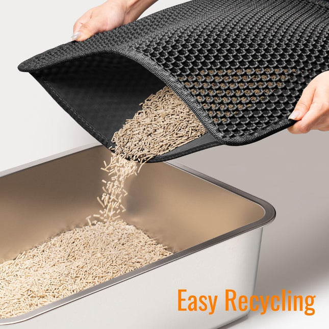 Cat Litter Mat Litter Trapping Mat, Honeycomb Double Layer Waterproof Urine Proof Mats for Litter Boxes Scatter Control Easy Clean Soft on Paws (Black, 60 x 40cm)