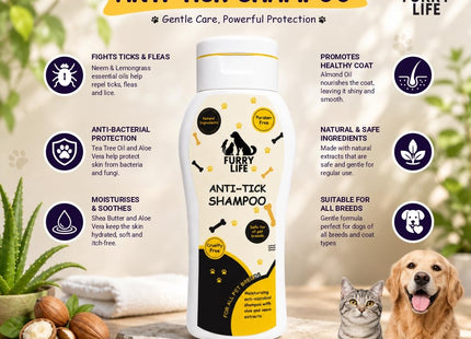 Furry Life Pet Shampoo for Dogs & Cats | Oatmeal Soothing Formula | Relieves Dry & Itchy Skin, Gentle Cleansing & Coat Care | Pet Shampoo for All Breeds -(200 ML)