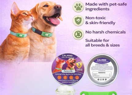 Calming Buckle for Pets – Anxiety Relief Pheromone Device, Helps Reduce Stress During Loud Noises, Travel & Separation, Fits Dog & Cat Collar