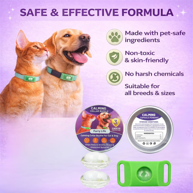 Calming Buckle for Pets – Anxiety Relief Pheromone Device, Helps Reduce Stress During Loud Noises, Travel & Separation, Fits Dog & Cat Collar