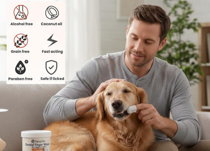 Dental Care Finger Wipes for Pets – Teeth Cleaning Finger Wipes, Reduces Plaque, Supports Oral Freshness, Prevents Bad Breath, Soft, Easy-to-Use, Coconut Scented (Dental 60pcs, Coconut)