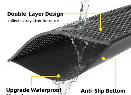 Cat Litter Mat Litter Trapping Mat, 30" X 24" Inch Honeycomb Double-Layer Design Waterproof Urine Proof Material, Easy Clean Scatter Control (Black)