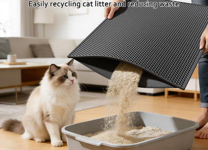Cat Litter Mat Litter Trapping Mat, 30" X 24" Inch Honeycomb Double-Layer Design Waterproof Urine Proof Material, Easy Clean Scatter Control (Black)