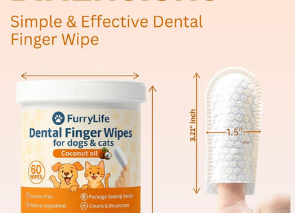 Dental Care Finger Wipes for Pets – Teeth Cleaning Finger Wipes, Reduces Plaque, Supports Oral Freshness, Prevents Bad Breath, Soft, Easy-to-Use, Coconut Scented (Dental 60pcs, Coconut)