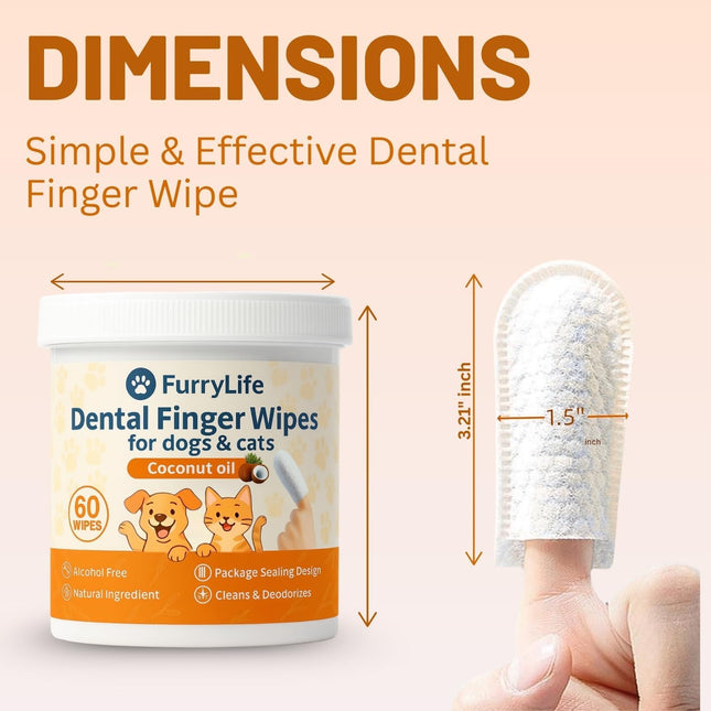 Dental Care Finger Wipes for Pets – Teeth Cleaning Finger Wipes, Reduces Plaque, Supports Oral Freshness, Prevents Bad Breath, Soft, Easy-to-Use, Coconut Scented (Dental 60pcs, Coconut)