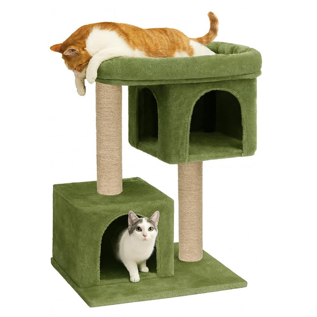 Cat Tree Hammock Bed with Natural Sisal Scratching Posts and Teasing Feather for Kitten (62 - Green)