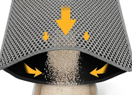 Cat Litter Mat Litter Trapping Mat, Honeycomb Double Layer Waterproof Urine Proof Mats for Litter Boxes Scatter Control Easy Clean Soft on Paws (Grey, 60 x 40cm)