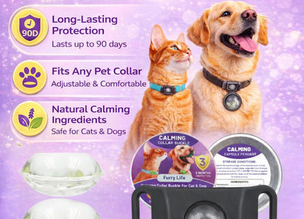 Calming Buckle for Pets – Anxiety Relief Pheromone Device, Helps Reduce Stress During Loud Noises, Travel & Separation, Fits Dog & Cat Collar (Black)