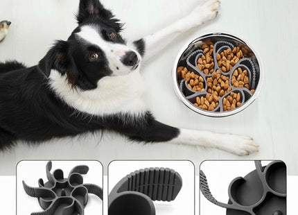 Slow Feeder Dog Bowl Insert with Suction Cups-Rotatable Silicone Pet Feeding Supplies for Slow Eating, Anti-Choking Dog Bowl Attachment for All Dogs