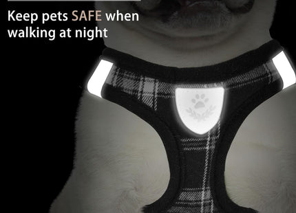 Furry Life Step-in No Pull Pet Harness for Dogs, Puppies & Cats – Soft Mesh Padded Reflective Vest for Outdoor Walking & Running (Burberry Black